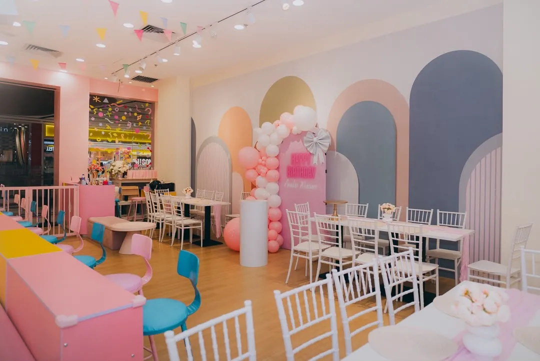 The Lulu party space set up for a birthday celebration